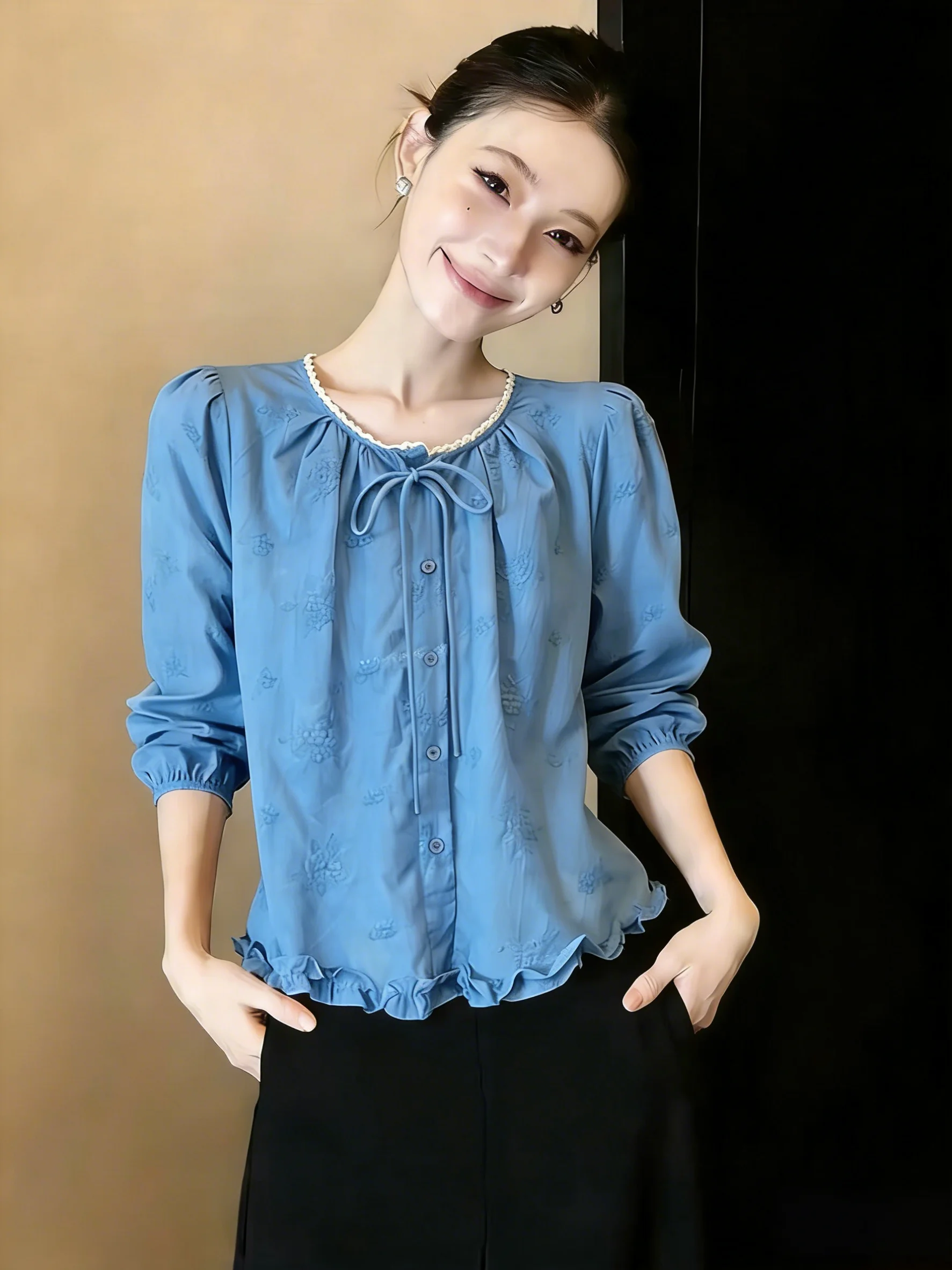 

Женская рубашка больших размеров с длинным рукавом: Ультрамодный дизайн, скрывающий недостатки фигуры, визуально стройнящий, синий, уникальный стиль, хит продаж