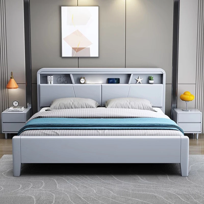 Nordic White Wood Bed High Box Storage Luxury Upholstered Bed Elegant White Frame Camas Moderrnas Inteligentes Furniture