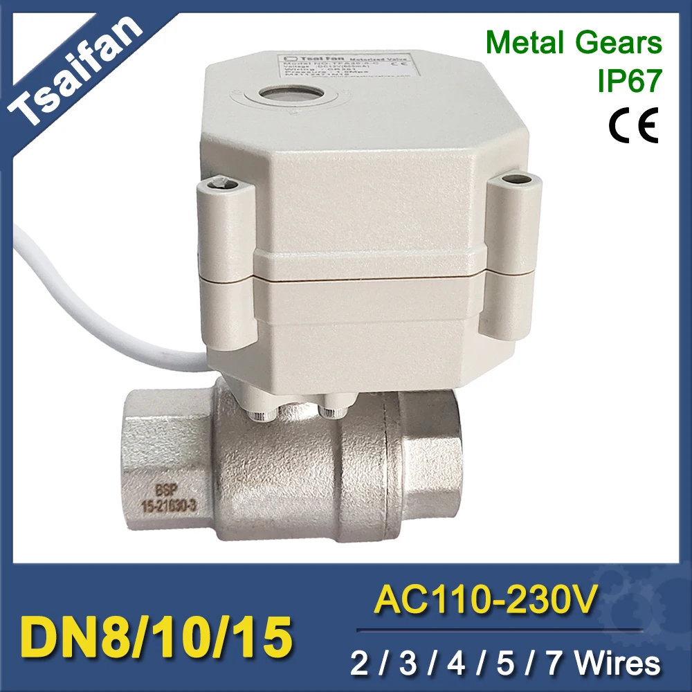 DN8/10/15 AC110-230V Full Bore Electric Ball Valve TF15-S2-C BSP/NPT 1/2'' Stainless Steel Valve Automated Valve for Brewing