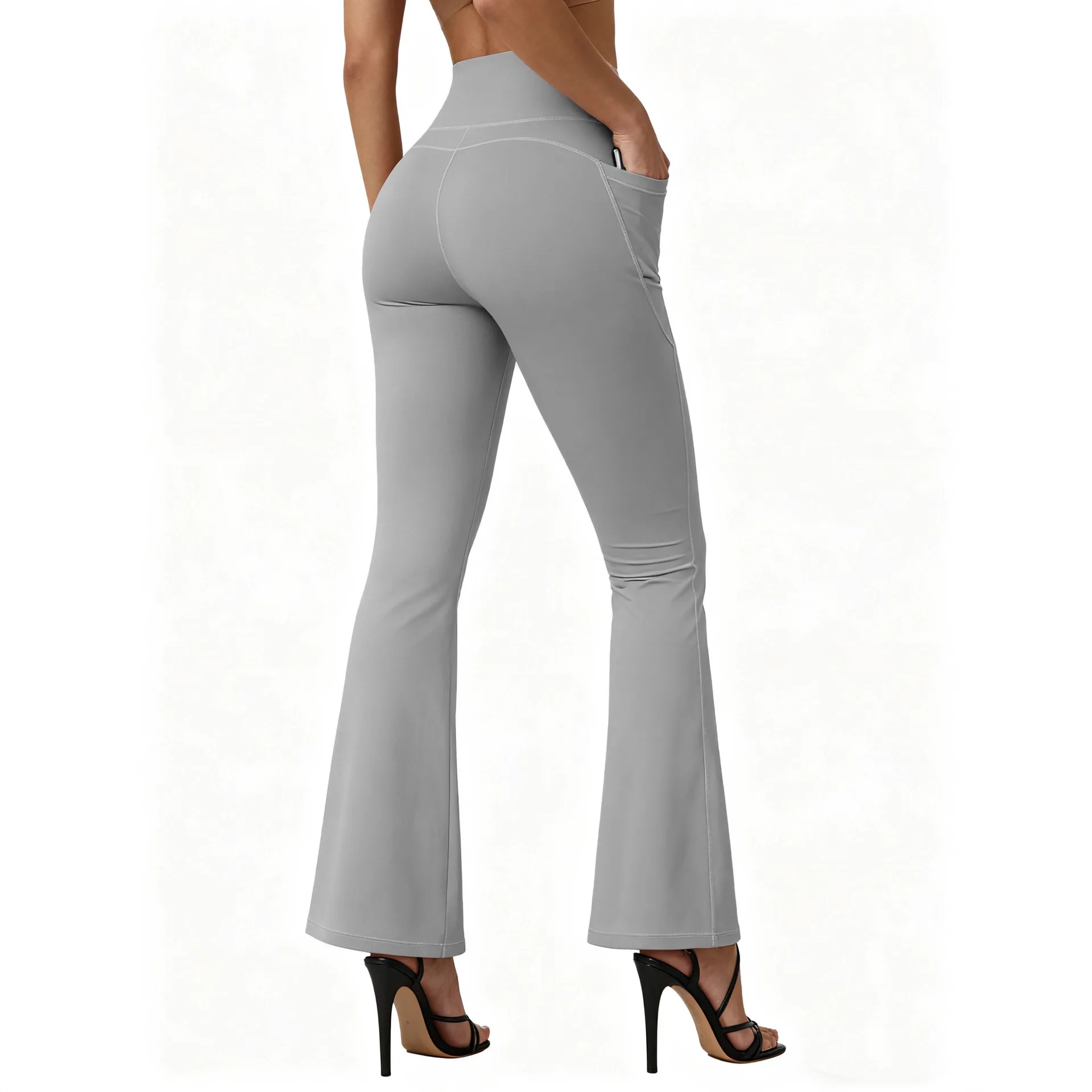 Hohe Taille, ausgestellte Yoga-Leggings für Damen, Po-Lifting mit Taschendesign, weites Bein, Leggings, Laufhose, Übergröße, Gymnastikhose – Detail 13