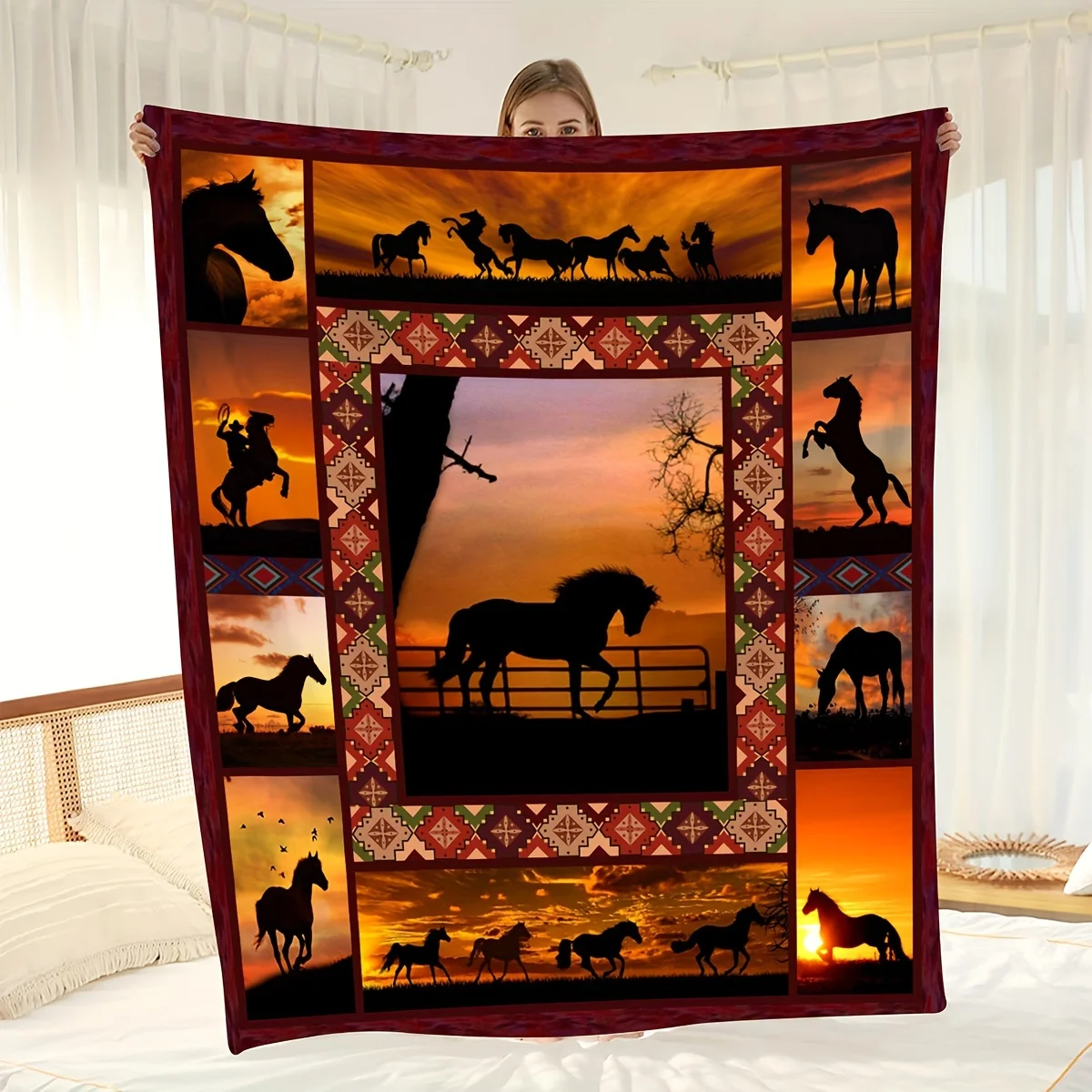 Una manta de regalo para un amigo, patrón cosido a caballo, manta suave, manta de franela, adecuada para sofá, oficina, cama, viaje de camping,