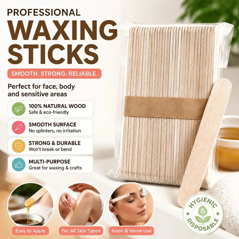 Disposable Wooden Wax Applicator Sticks for Hair Removal, Ideal for Face, Underarm, Legs, and Bikini Area Beauty Treatment.