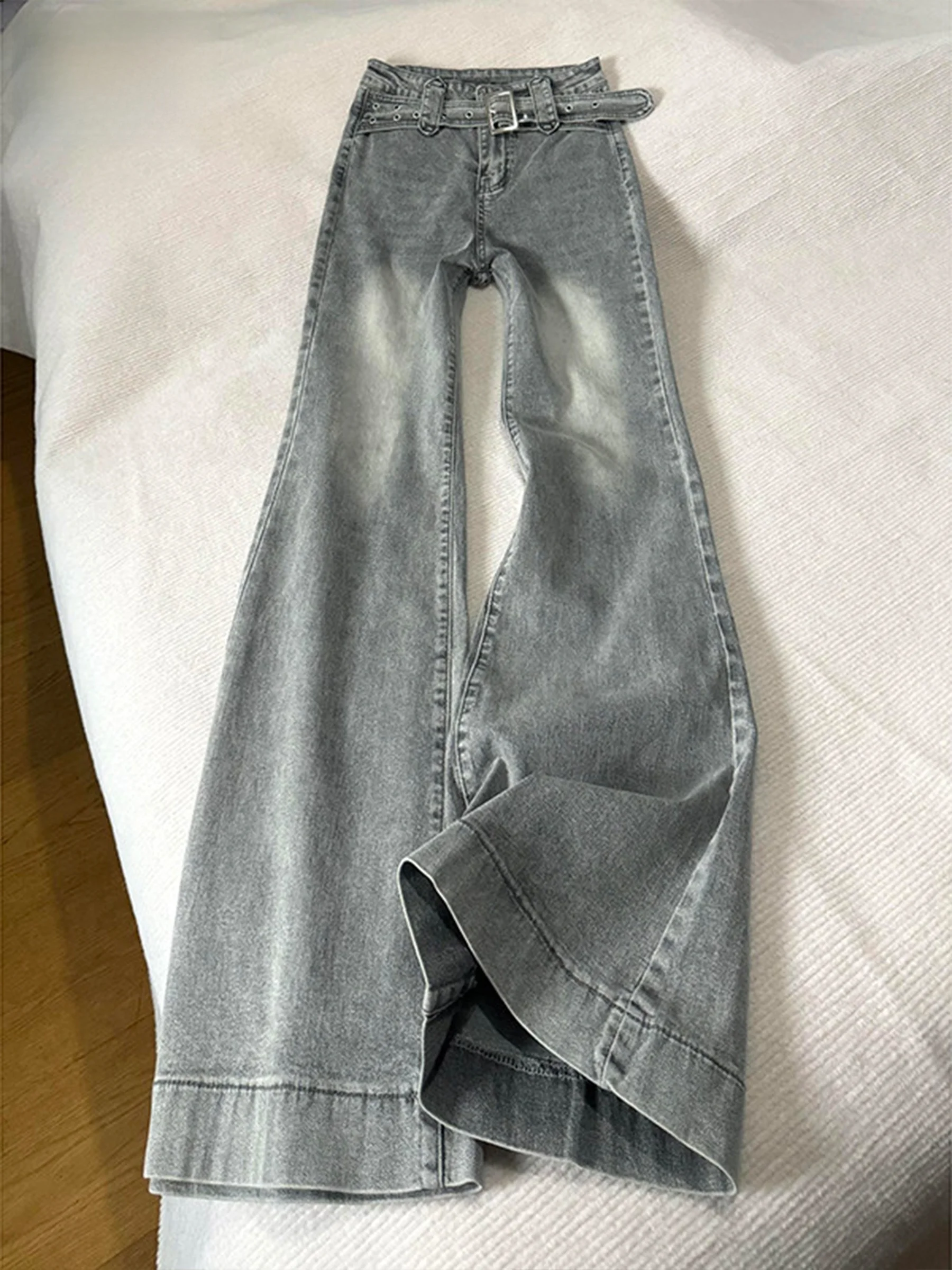 

American Style Vintage Faded Bell Bottom Jeans Women's High Waist Loose Wide Leg Floor Length Pants Casual Spring 2026
