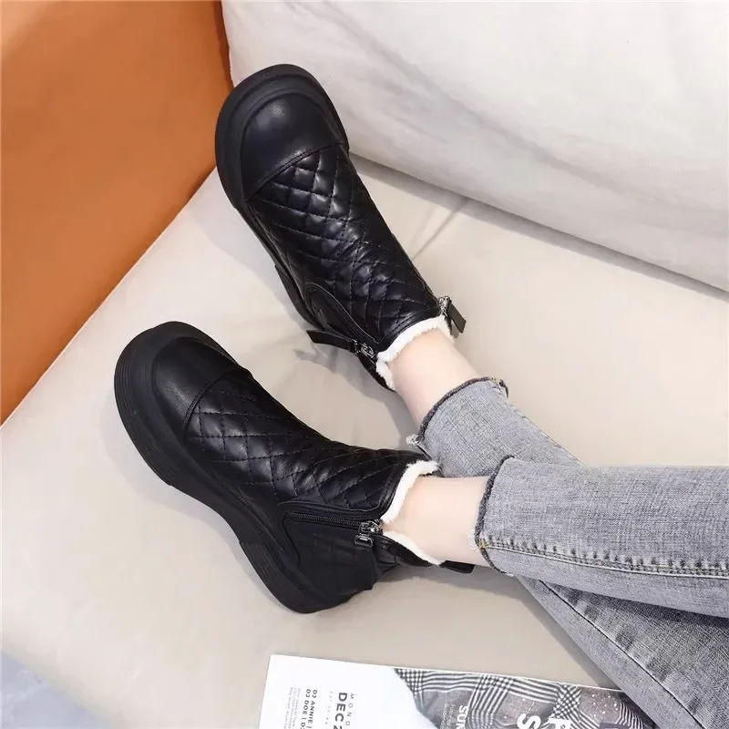 Large size 34-42 women\'s boots 2023 winter plush snow boots keep warm with pile thickened mom cotton shoes women\'s black boots