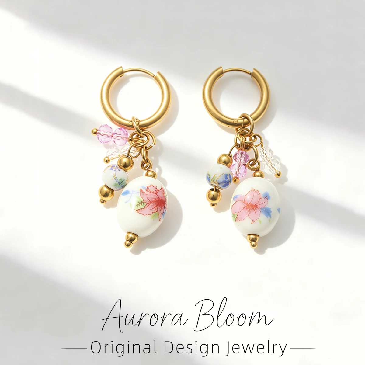 

AURORA Vintage Ellipse Ceramics Pendant Earrings For Women's Stainless Steel Earring Fashion Women's Hoop Earrings Jewelry