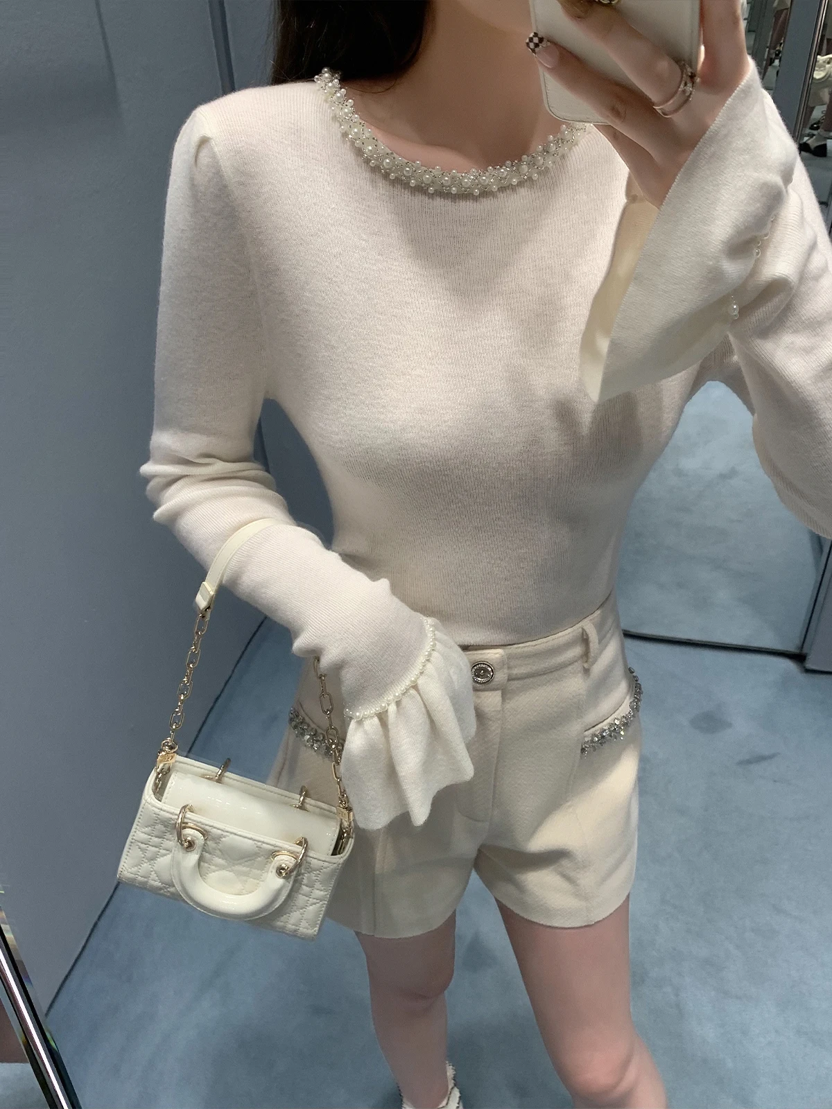 

Женские твидовые брюки Cchen Miu с высокой талией, блестящие, прямого кроя, в корейском стиле, с карманами