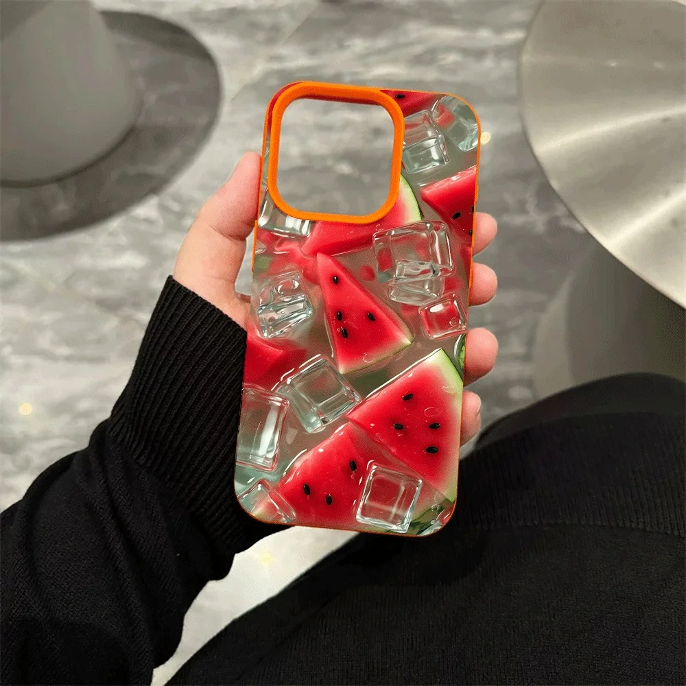 Wassermelonen-Eiswürfel Handyhülle für iPhone 17 16 15 14 13 12 Pro Max 16 15 14 Plus 17 16 15 14 13 Pro 17Air Silikon Matte Hülle – Detail 6