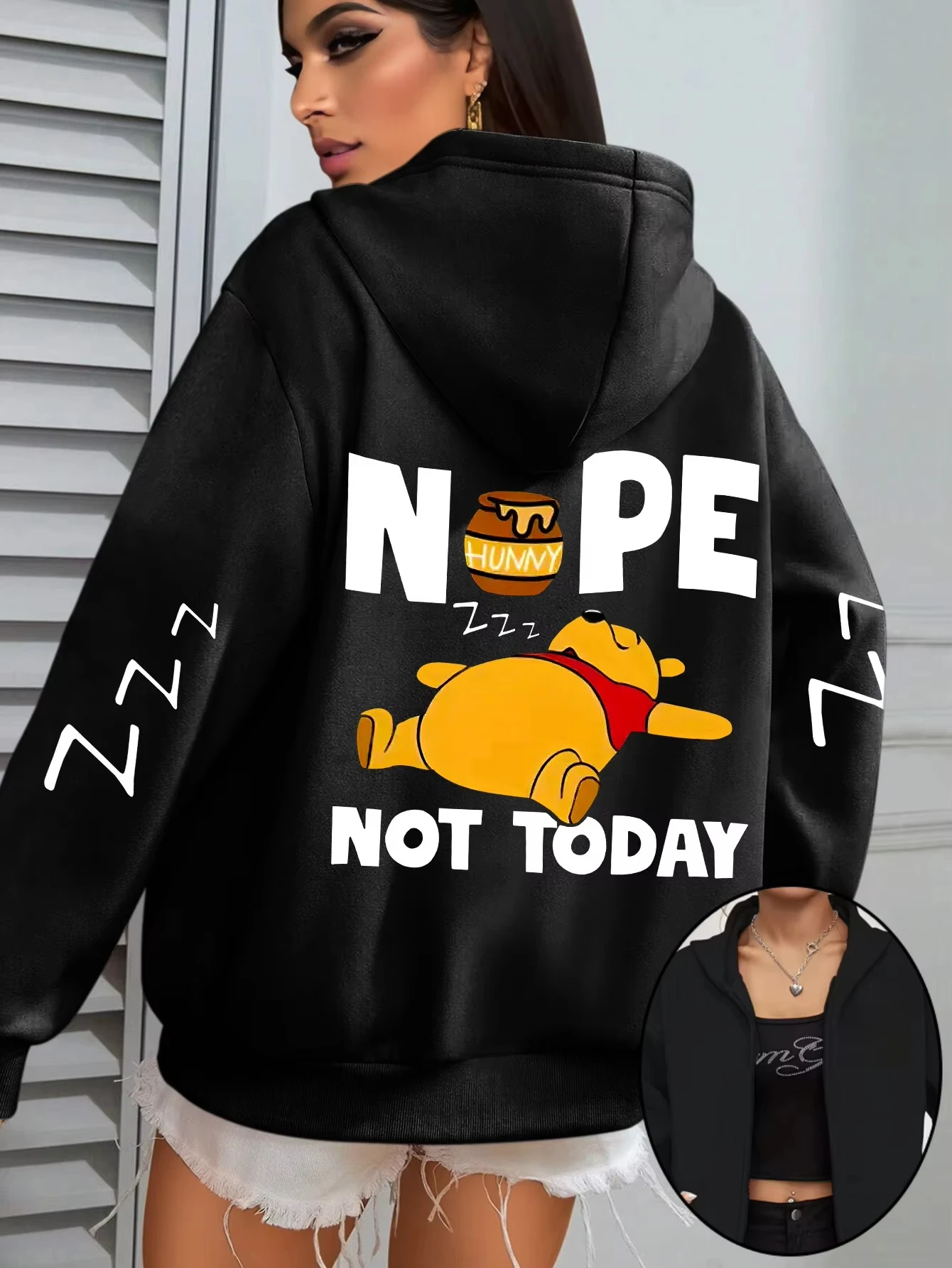 ديزني ويني ذا بوه سستة هوديس بلوزة من الصوف سترة المرأة الرجال القطن الخريف بلوفر شتوي المتضخم معاطف القمم #2