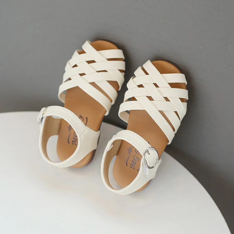 Girls Summer Sandals Baby Girl Toddler Kids Shoes Sweet Princess Soft Children's Beach Rome Sandals Woven Cut-outs Toe-capped