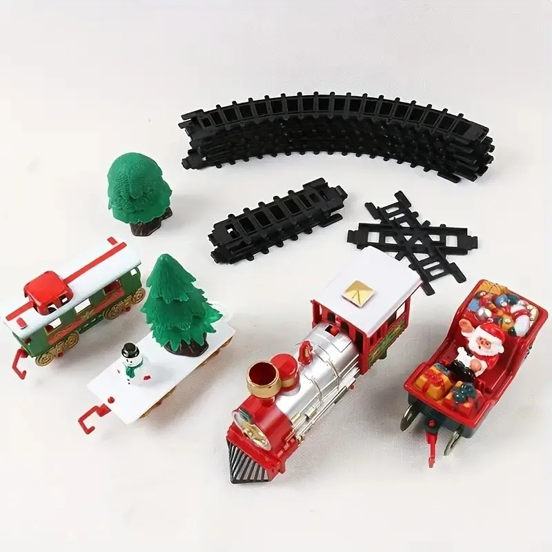 Christmas Train Electric Toys Christmas Tree Decoration Train Track Frame Railway Car With Sound&Light Rail Car Christmas Gifts