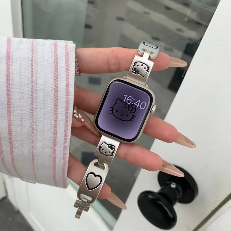 Sanrio Hello Kitty Metalen Band Voor Apple Horloge 49Mm 45Mm 44Mm 42Mm 41Mm 40Mm 38Mm Smartwatch Polsband Voor Iwatch 6 5 4 3 2 1