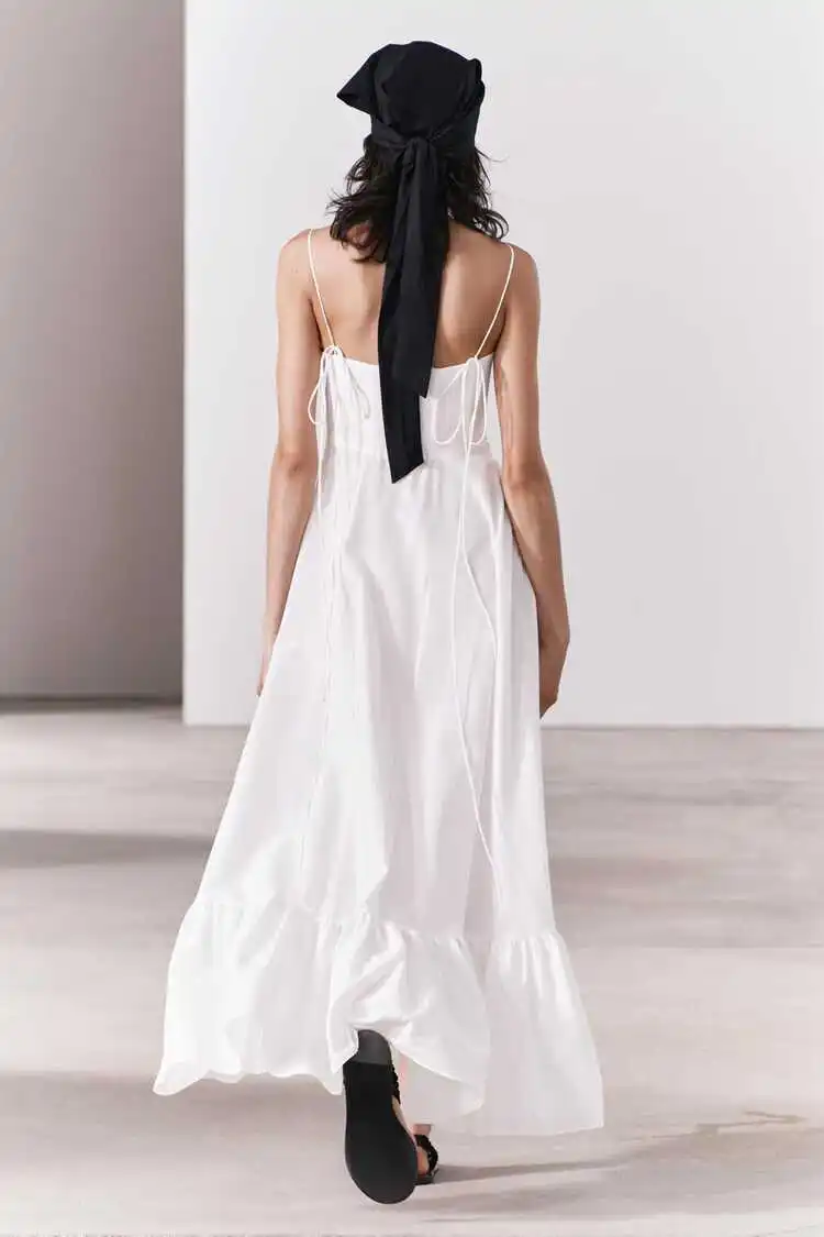 Vestido longo f sexy sem alças, com decoração em camadas, cintura alta, linha A, estilo casual para o dia a dia, sem m...