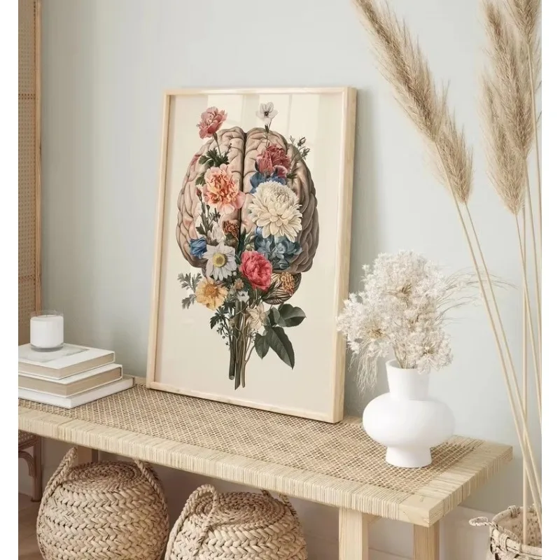 Colorful Flower Botanical Heart Poster Vintage Anatomy Human Skull Medicine Canvas Painting Wall Art Dissecting Room Home Decor
