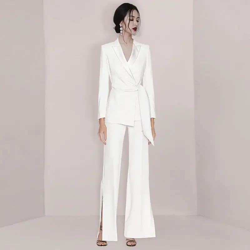 

Insozkdg Women Office Lady Two Piece Sets High Waist Wide Leg Pants Suit Elegant Female Long Sleeve Blazer Outfit Matching Sets