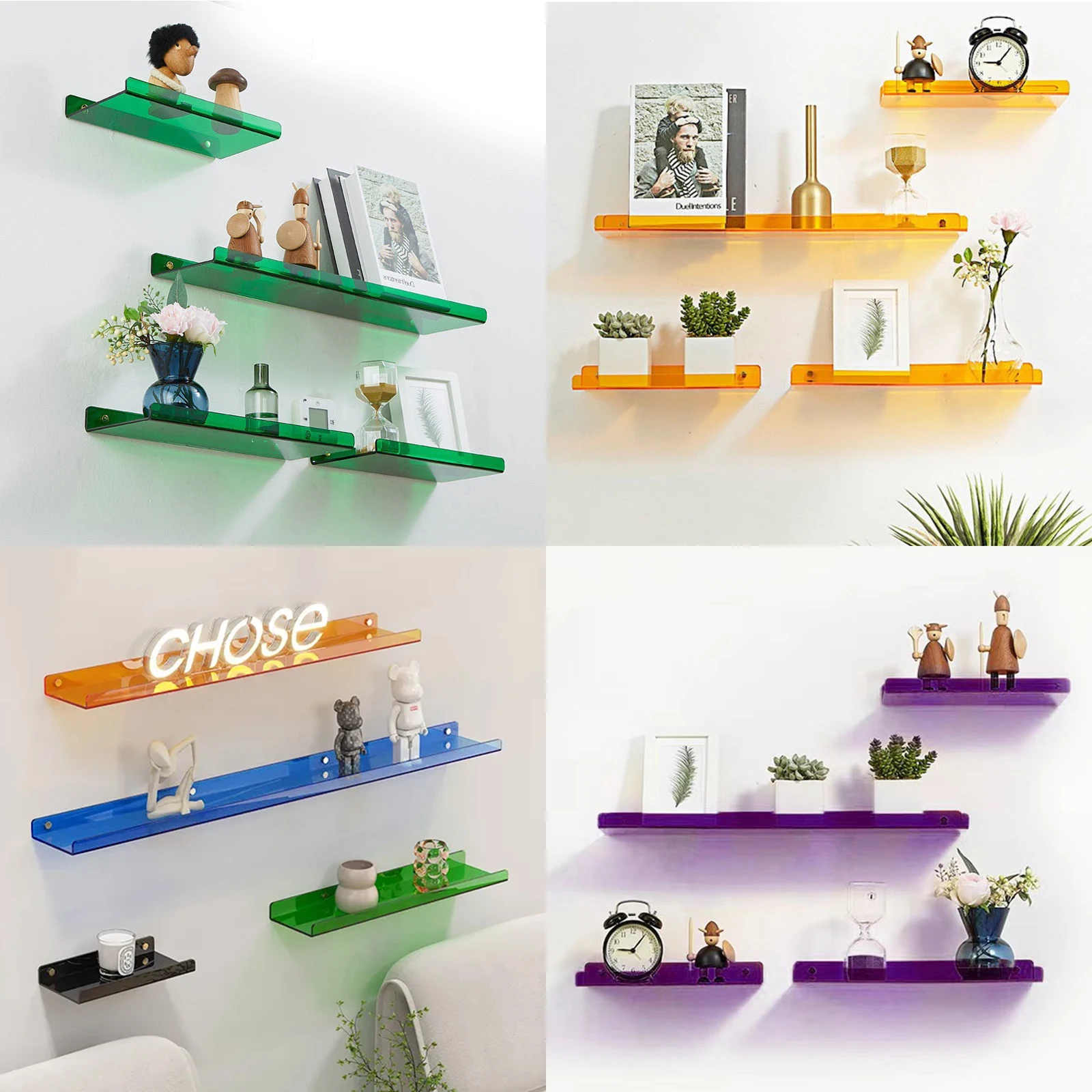 Colour Invisible Acrylic Floating Shelves Wall Mounted Bookshelf Corner Display Shelf Storage Rack for Room Bathroom Kitchen