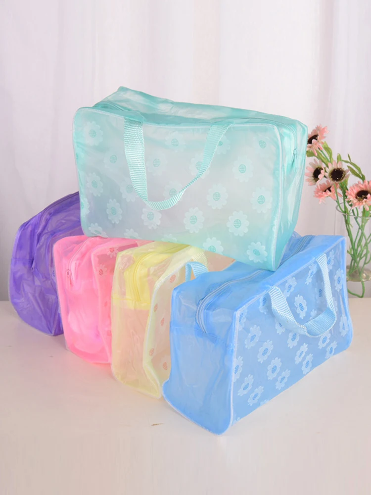 Transparent Waterproof PVC Cosmetic Storage Bag Multicolour Women Organizer for Makeup Pouch Compression Travelling Bath Bags