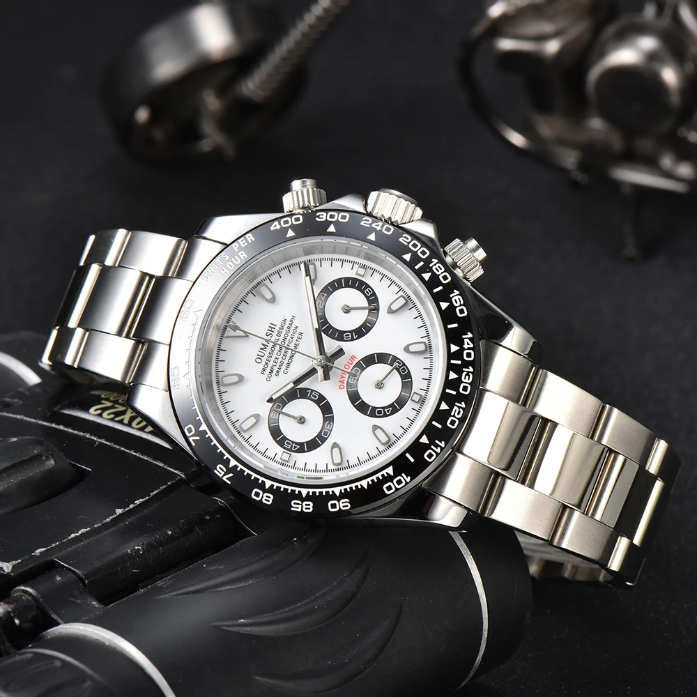 Imagem -04 - Relógio Quartz Dtn Vk63 Masculino Movimento Logotipo Personalizado Panda Três Olhos Safira Aço Inoxidável Impermeável Código de Tempo 39 mm