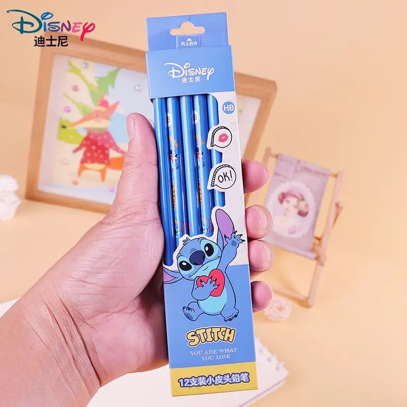 12pcs/set Disney Stitch Frozen Kids Pencil Anime figures HB Cute Cartoon With Eraser Student Pencil Boys Girls Study Stationery