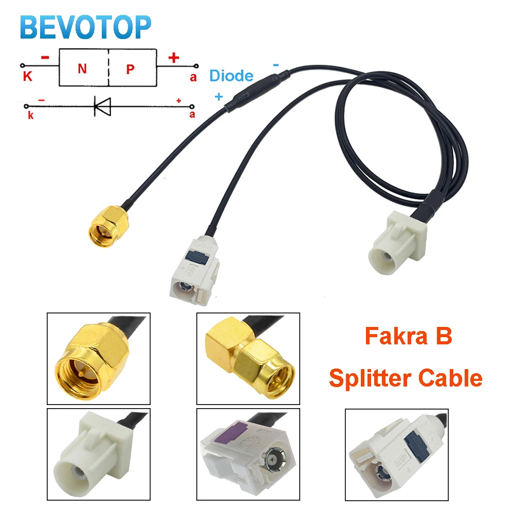 Cabo divisor tipo y fakra b macho para fakra b fêmea sma plugue macho com diodo 1 a 2 rg174 trança cabo de ligação de extensão de carro