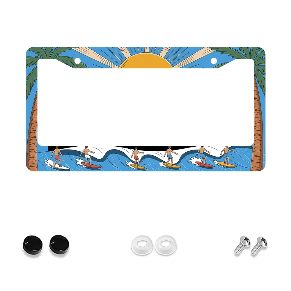 1 قطعة نمط ركوب الأمواج الأزرق والأصفر 2 حفرة إطار لوحة الترخيص ، مادة الألومنيوم ، 6x12 بوصة ، مع طقم مسامير ريترو الجدة C #1