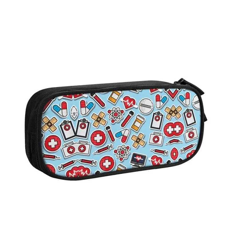 Nurse ECG Pattern Pencil Case for Girl Boy Large Capacity Health Care Nursing Pen Bag Box Stationery