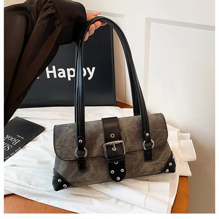 

​ ​ Сумка подмышки с шипами 2024, винтажная байкерская сумочка для женщин, роскошная сумка-тоут с верхней ручкой, модная сумка через плечо, шикарная сумка «день-ночь» ​