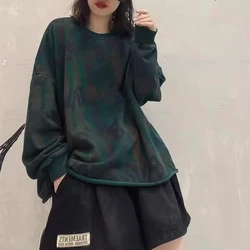 Pullovers Green Women's Sweatshirt Woman Clothing with Orint on Essential  Vintage Cotton Emo E 90s Promotion M Goth Top