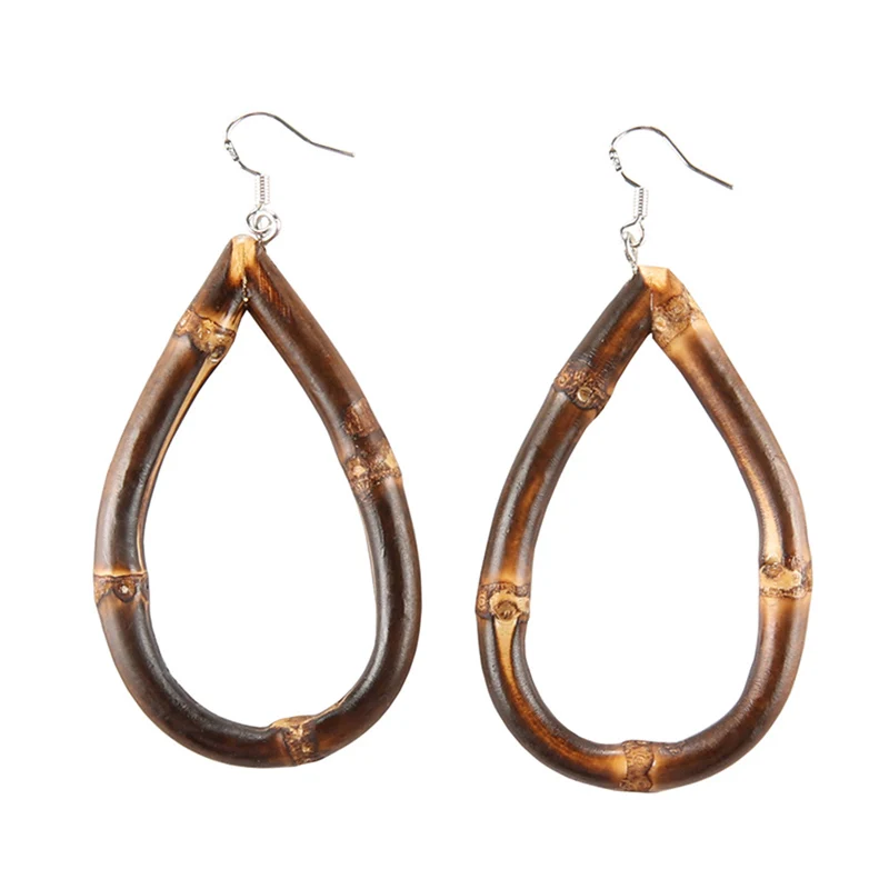 2025 New Nilerun Vintage Retro Unique Handmade Black Bamboo Root Teardrop Water Drop Earrings for Women