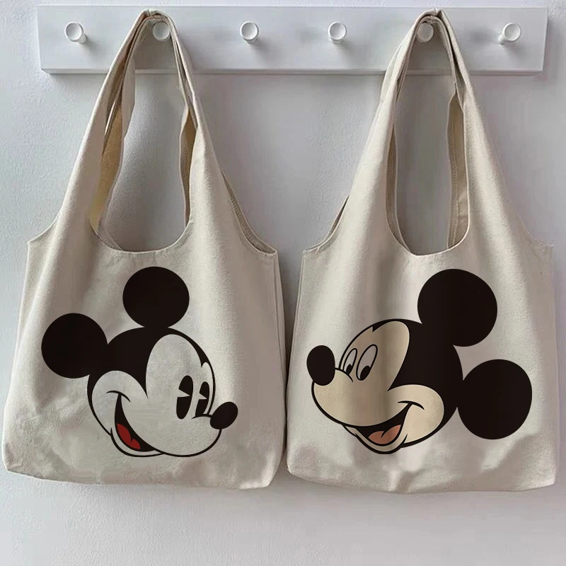 vintage Disney Minnie Mickey Mouse Tote Bag Shopper Canvas Shoulder Bag Eco Shopping Bag Women Tote Harajuku Female