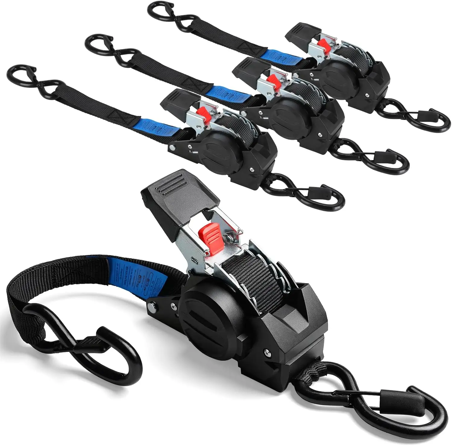 Automatic Ratchet Straps, 2/4/8Pcs, 3Mx25mm, Self-retracting Ratchet Straps with S-hooks 748Kg Breaking Strength Tie-down Straps
