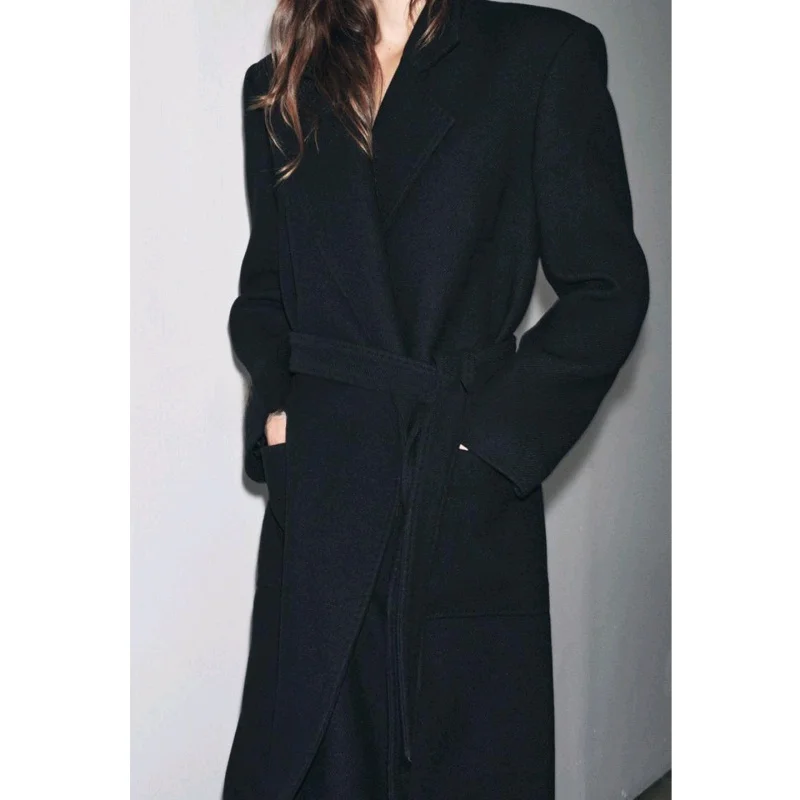 

Новое осеннее женское длинное пальто све с поясом и воротником-стойкой Faion Commute Sle Slim Fit из полиэфирного волокна