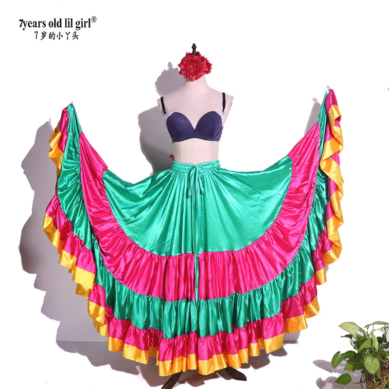 20Yard 4 Tiered 720 Degree Satin Skirt Belly Dance GYPSY Rock Tribal Flamenco 9EX47