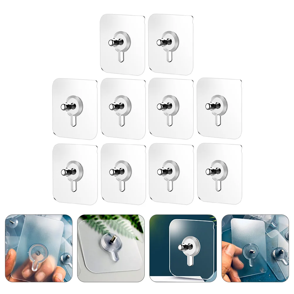 

10 Pcs No Trace Screw Sticker Hardwood Wall Hook Kitchen Hooks Seamless Household Decoration Self-adhesive Acrylic Office