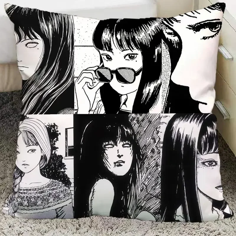 Hello Kitty Junji Ito Tomie Anime Peripheral Pillow Kawaii Cartoon Home Decor Bedside Sofa Dormitory Soft Cushion Cute Toy Gifts