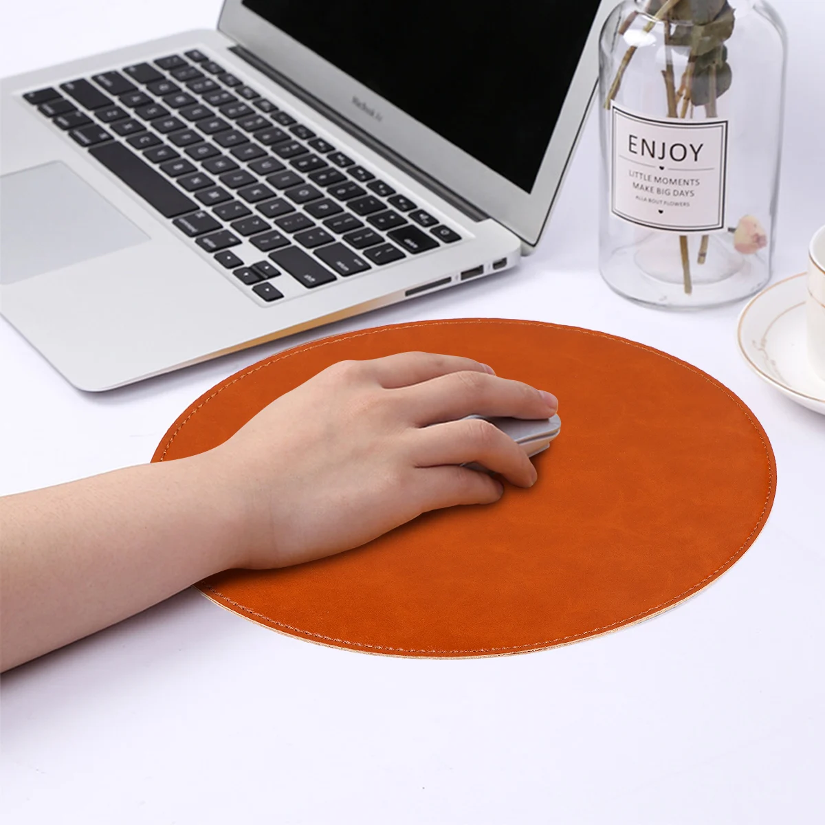 

Exquisite Circular Mouse Pad Light Brown Microfiber Double-Sided Design for Smooth Precise Control Home Office Use