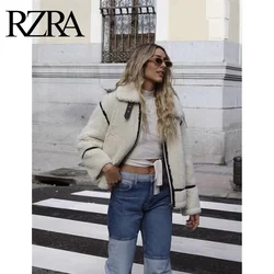 RZRA 2024 new thick warm fashion loose matching color all matching lamb velvet coat deerskin velvet lining jacket