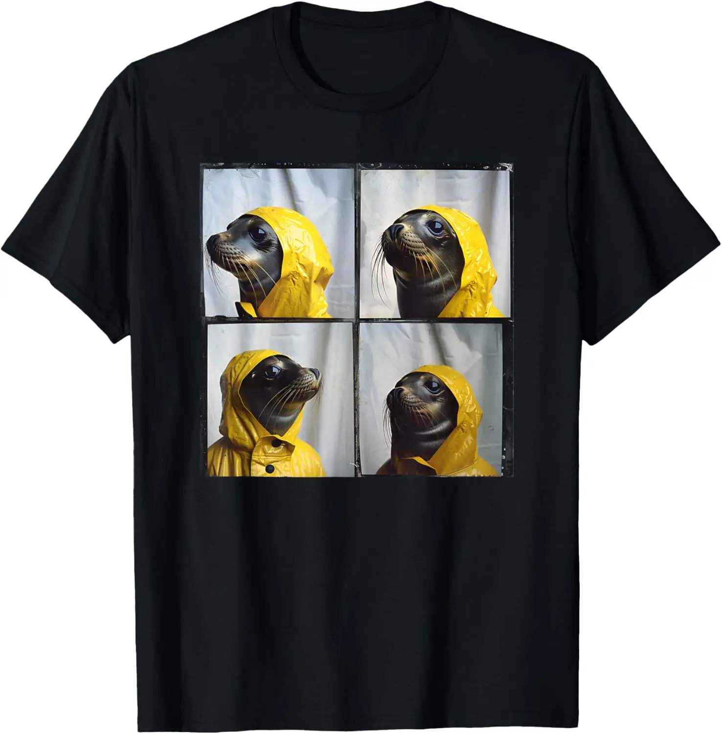 

Sea Lion In Yellow Raincoat Photobooth Graphic Tee Funny Animal Lover Gift