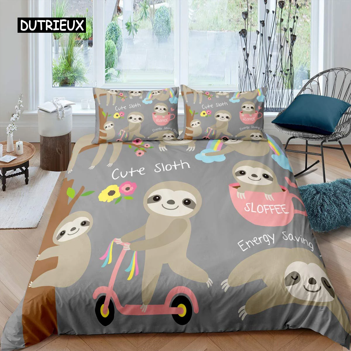 

Sloth Duvet Cover Set Polyester Cute Sleeping Sloth Cartoon Animal Pattern Bedding Set for Kids Toddler Double King Quilt Cover