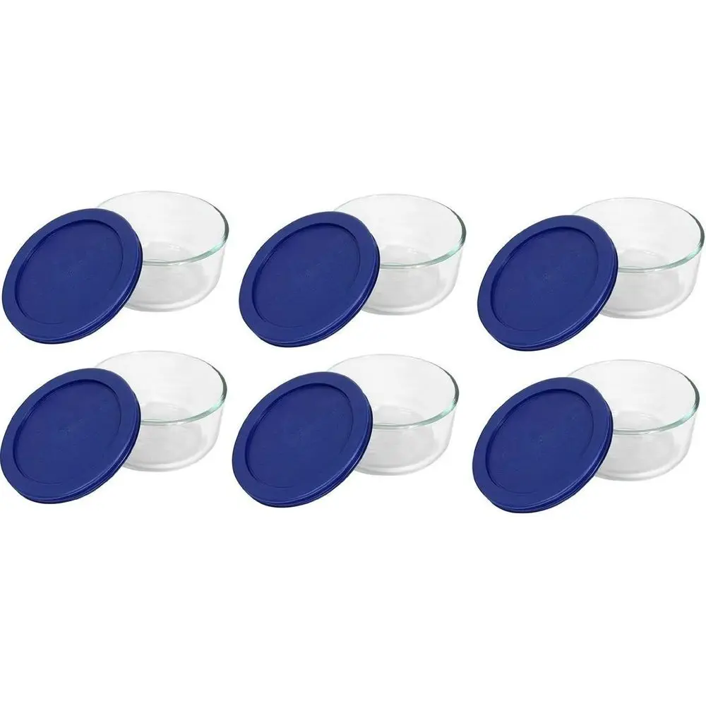 

2-Cup Glass Mixing Bowl with Blue Lids (6-Pack) - American Made
