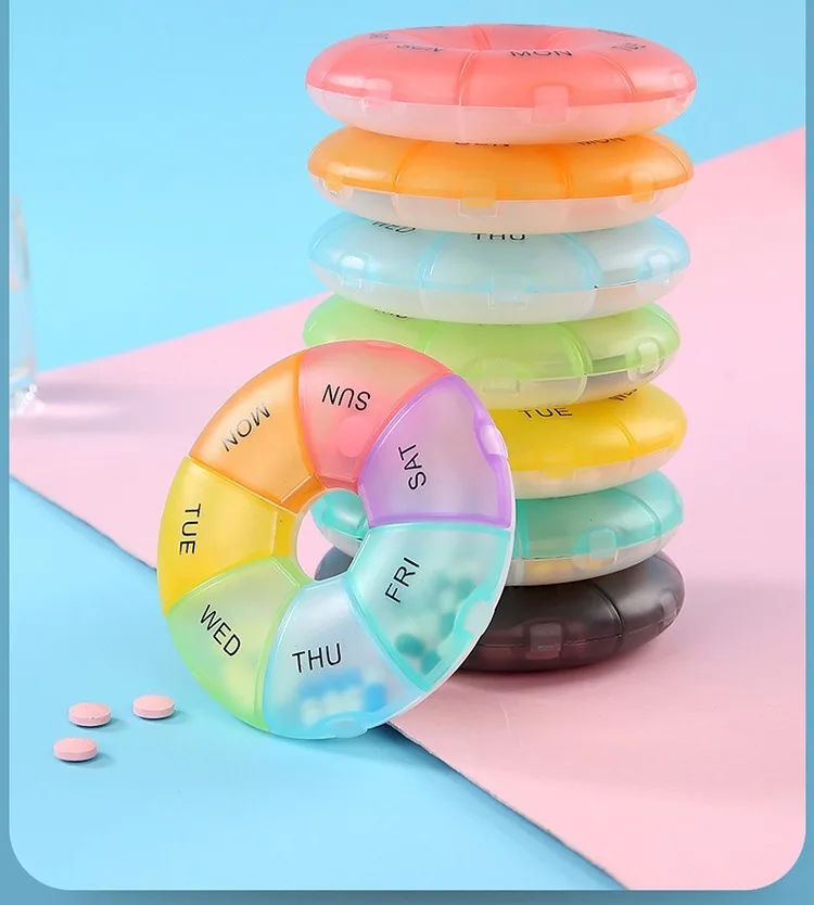7 Grids Wöchentliche 7 Tage Runde Pille Fall Kunststoff Tablet Candy Box Tragbare Lagerung Tablet Halter Reise Veranstalter Pille Container – Detail 4