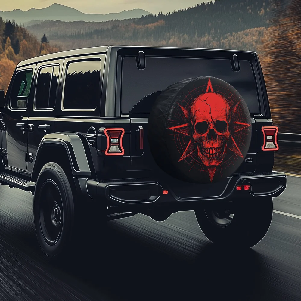 الأحمر الجمجمة تصميم غطاء الإطارات عجلة حماة مانعة لتسرب الماء العالمي للمقطورة Rv SUV شاحنة تخييم السفر مقطورة 16 بوصة