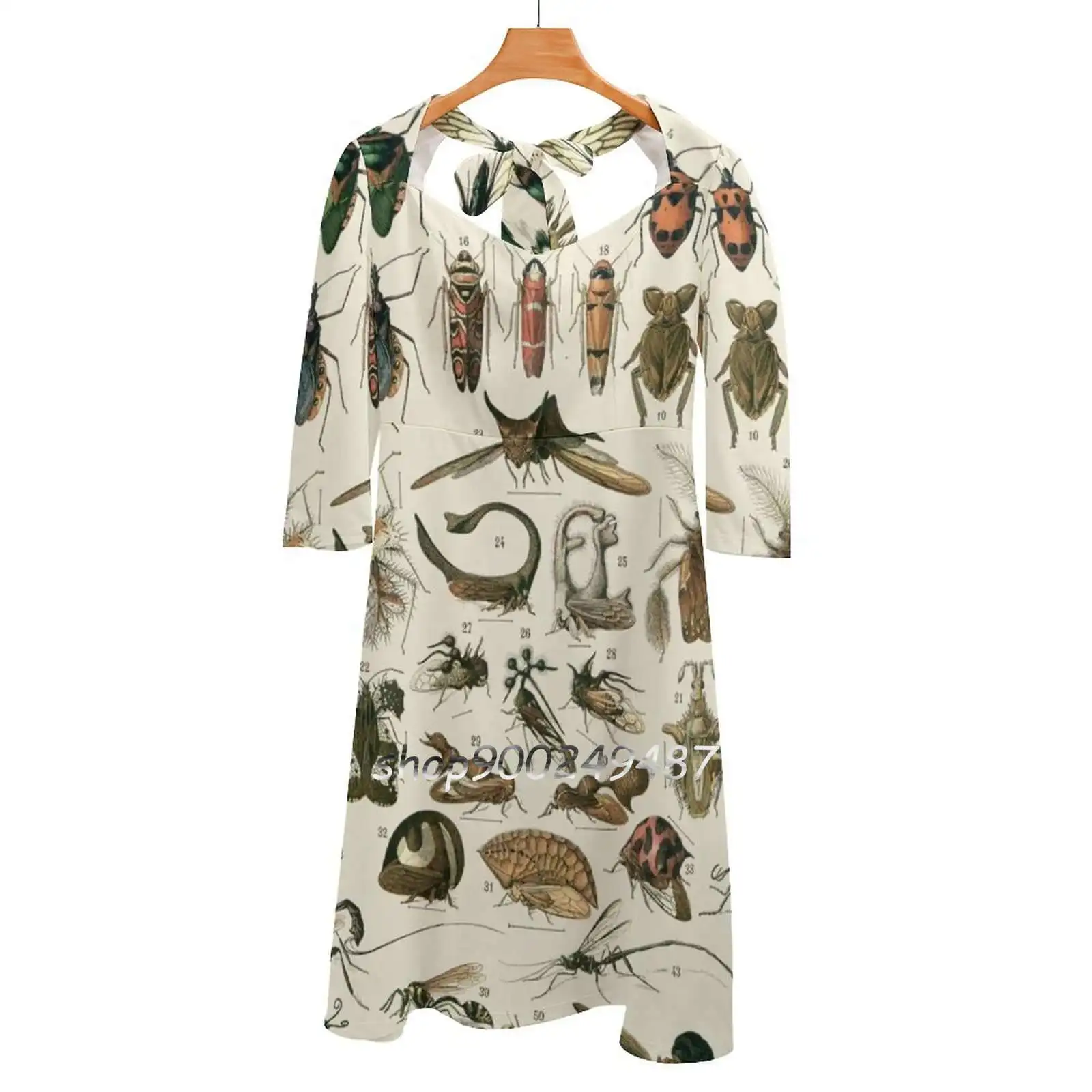 

Insects 2 Square Neck Dress Cute Loose Print Dresses Elegant Beach Party Dress Ant Moth Cricket Beetle Insect Nature Bee