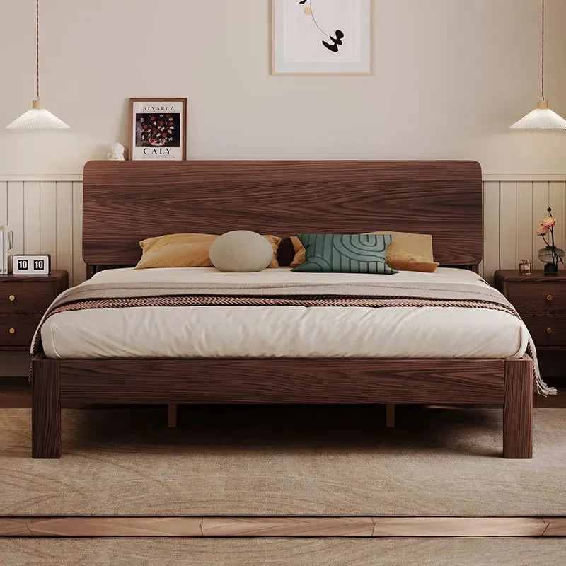 Full solid wood bed, modern and simple, small bedroom double bed