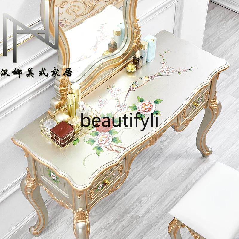 خزانة ملابس متعددة الوظائف من الخشب الصلب بالكامل، ومكتب، وخزانة الشرفة، ونمط مطلي على الطراز الأوروبي الأمريكي