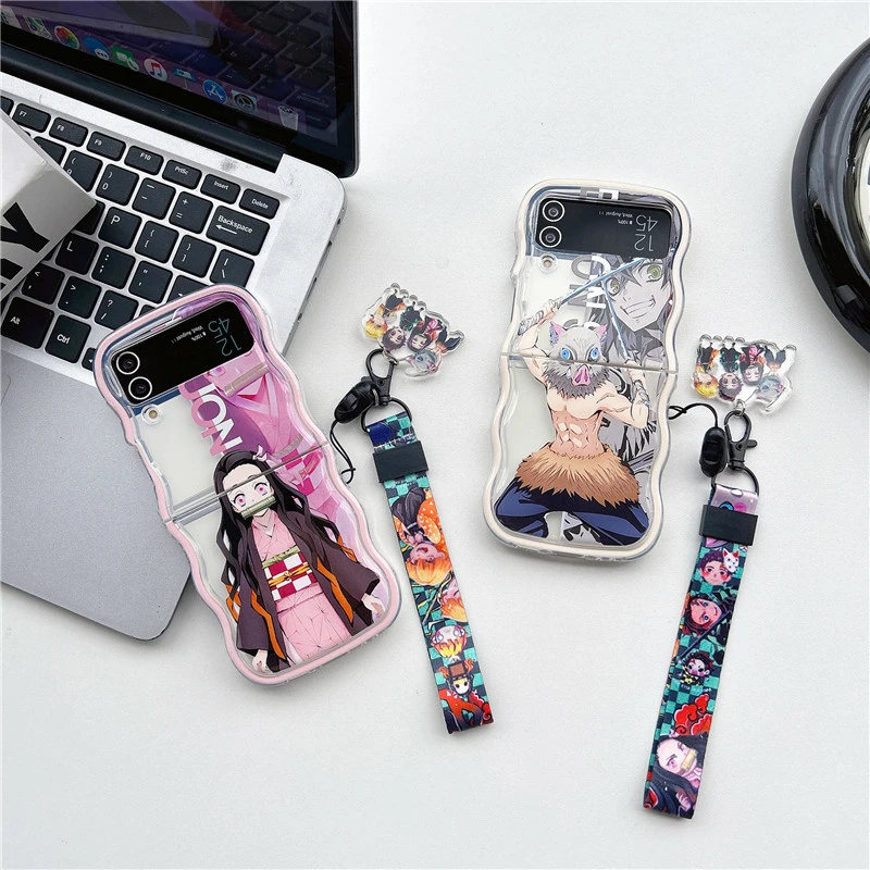 Cute Cartoon Japan Anime Demon Slayer Phone Case For Samsung Galaxy Z Flip 7 6 5 Hard TPU Cover For Z Flip 4 3 With lanyard - view 3
