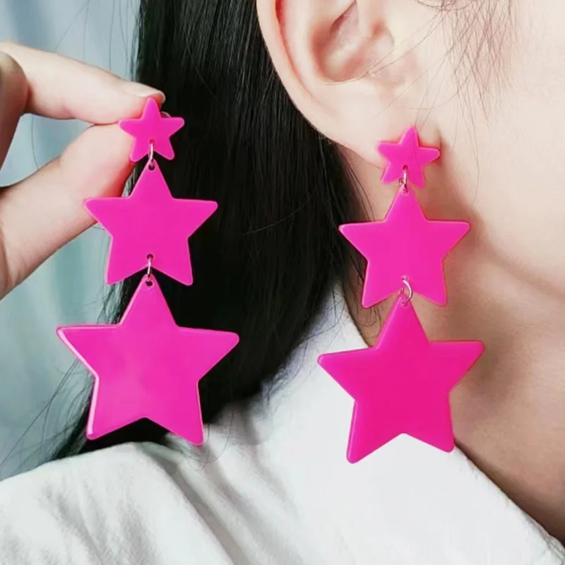 10 Pairs Bright Color Acrylic Stars Triple Earrings Women Spring Summer Independence Day Jewelry Wholesale