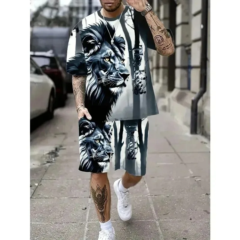 

2025 New 3D Printed Men's T-shirt and Shorts Set Summer Round Neck Short Sleeve Daily Casual Outdoor Sportswear