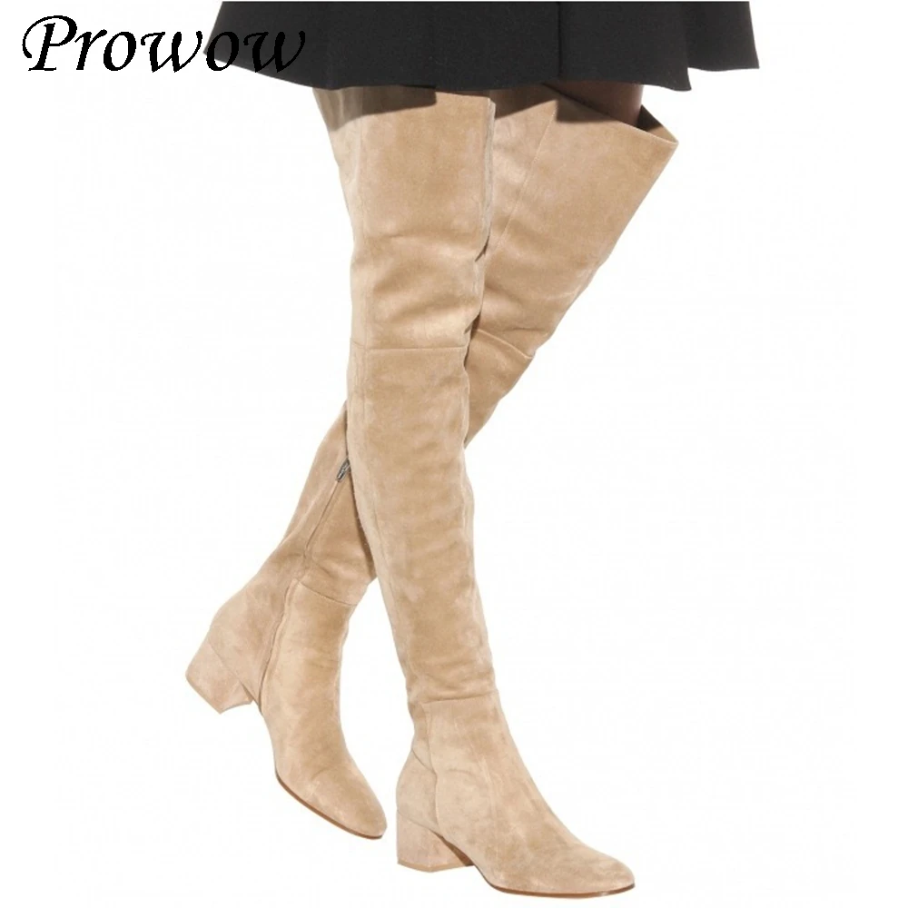 

Новые модные сапоги выше колена на среднем каблуке с круглым носком, на толстом каблуке, на среднем каблуке, женская обувь Zapatos mujer