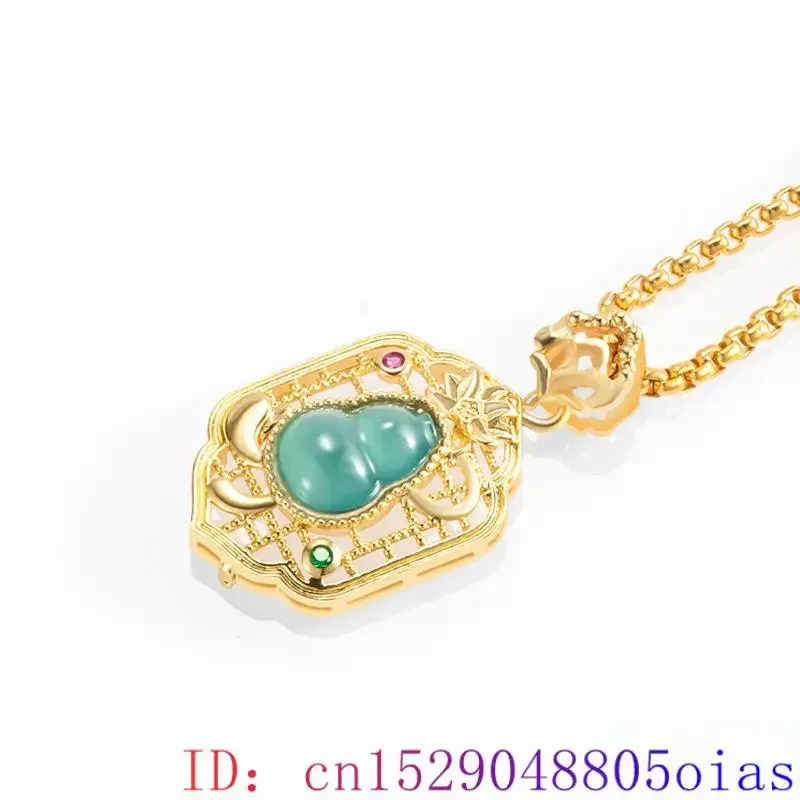 Collier pendentif gourde en jadéite bleue pour femme, plaqué or 18 carats, naturel birman diversifier, accessoires cadeaux, vrais bijoux, breloques cadeau