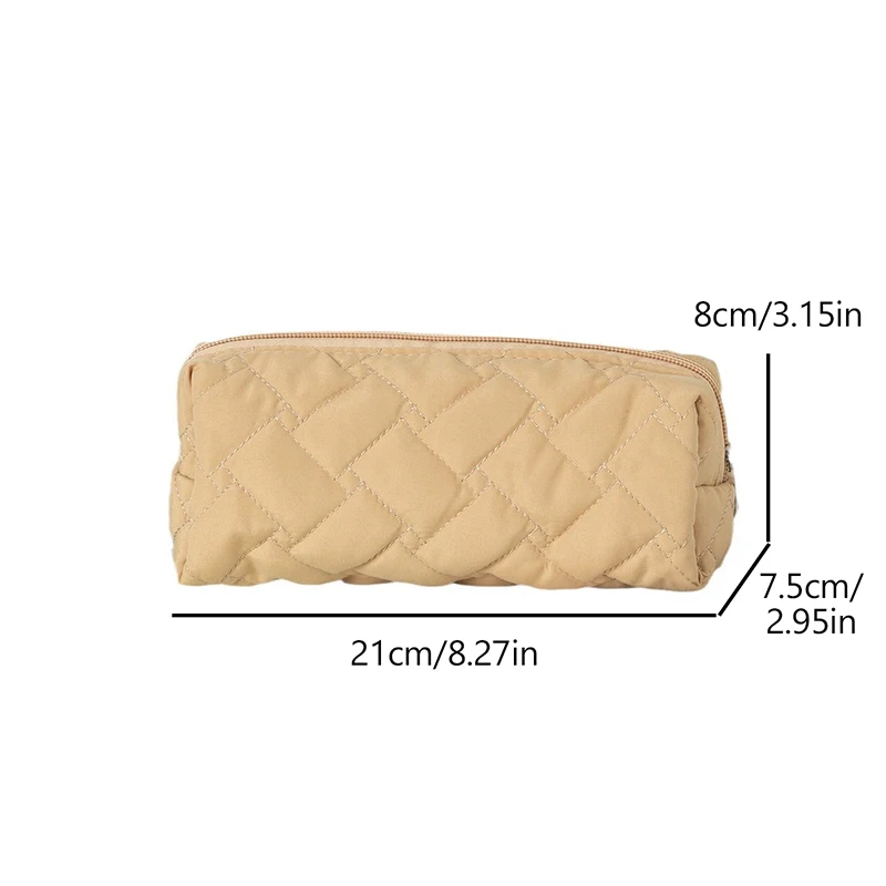 Simple Solid Color Quilted Pencil Case Cosmetic Bag Stationery Storage Pouch Large Capacity Organizer School Supplies